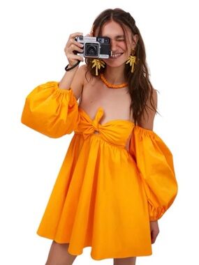 For Love & Lemons St. Lucia Off-Shoulder Knot-Front Mini Dress